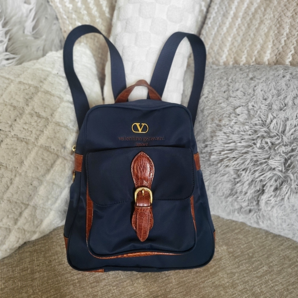 Authentic Valentino Garavani Genuine Leather Nylon Backpack Sport Rare!!